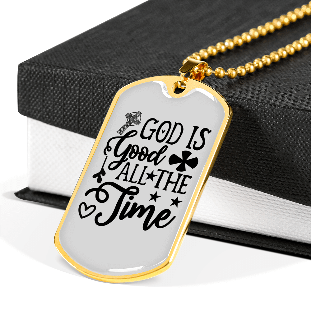 All The Time Necklace Stainless Steel or 18k Gold Dog Tag 24" Chain-Express Your Love Gifts