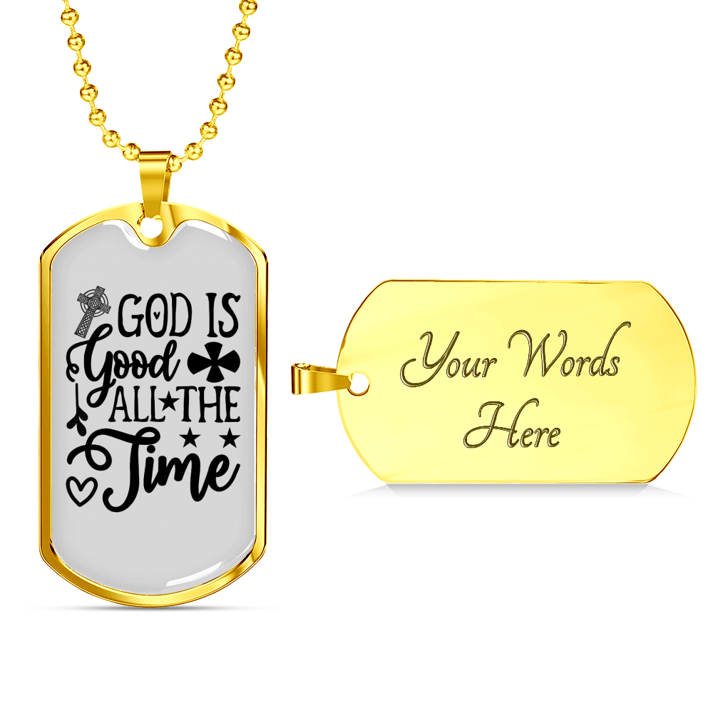 All The Time Necklace Stainless Steel or 18k Gold Dog Tag 24" Chain-Express Your Love Gifts