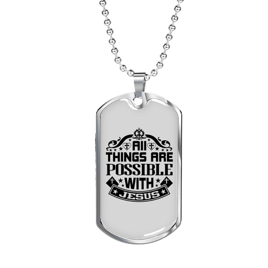 All Things Are Possible Jesus Necklace Stainless Steel or 18k Gold Dog Tag 24" Chain-Express Your Love Gifts
