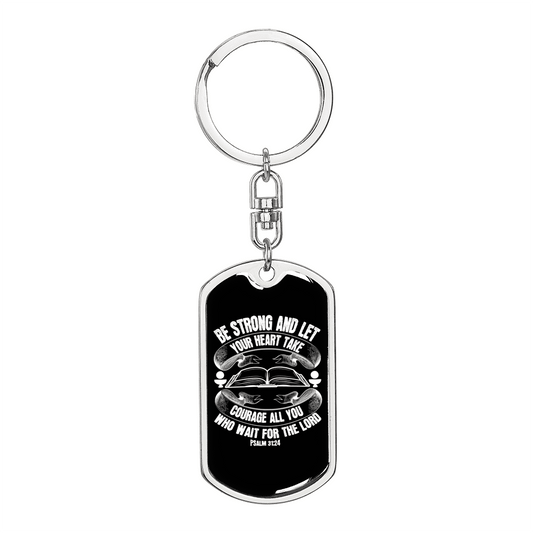 All Wait For The Lord Psalm 31:24 Keychain Stainless Steel or 18k Gold Dog Tag Keyring-Express Your Love Gifts
