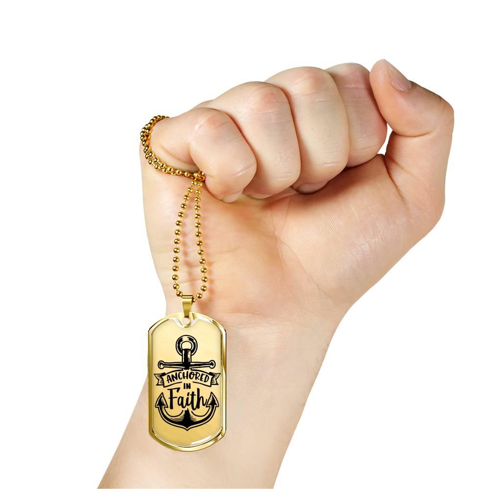 Anchored In Faith Necklace Stainless Steel or 18k Gold Dog Tag 24" Chain-Express Your Love Gifts