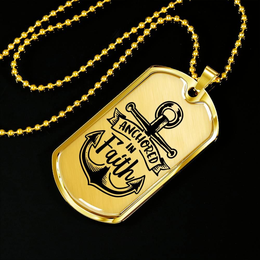 Anchored In Faith Necklace Stainless Steel or 18k Gold Dog Tag 24" Chain-Express Your Love Gifts