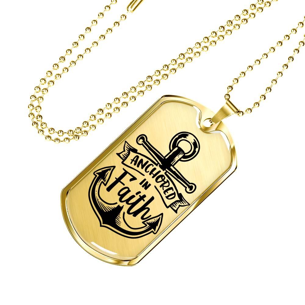 Anchored In Faith Necklace Stainless Steel or 18k Gold Dog Tag 24" Chain-Express Your Love Gifts