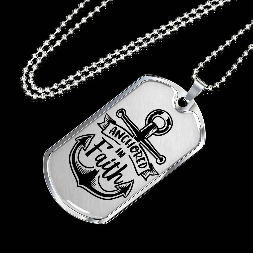 Anchored In Faith Necklace Stainless Steel or 18k Gold Dog Tag 24" Chain-Express Your Love Gifts