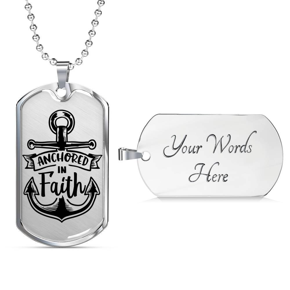 Anchored In Faith Necklace Stainless Steel or 18k Gold Dog Tag 24" Chain-Express Your Love Gifts