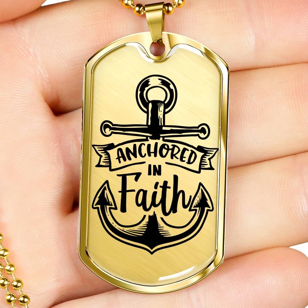 Anchored In Faith Necklace Stainless Steel or 18k Gold Dog Tag 24" Chain-Express Your Love Gifts