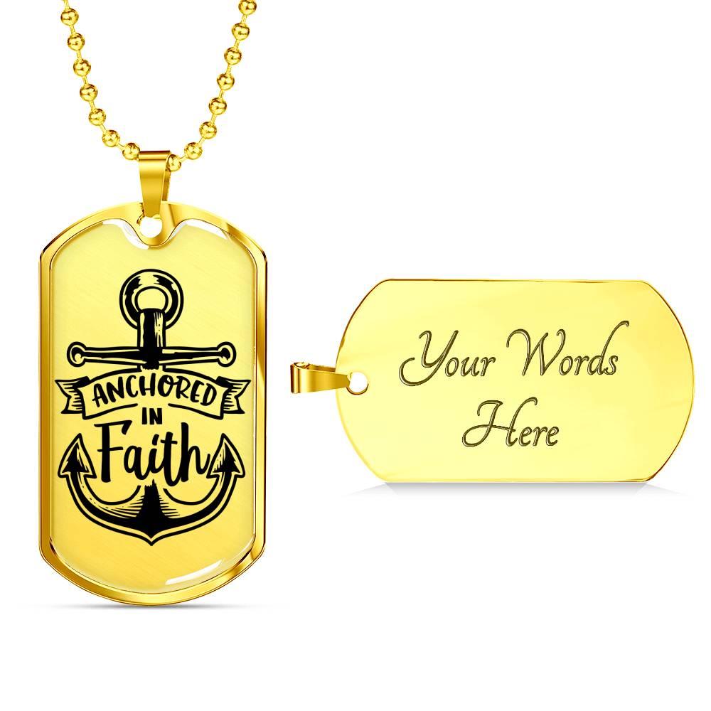 Anchored In Faith Necklace Stainless Steel or 18k Gold Dog Tag 24" Chain-Express Your Love Gifts