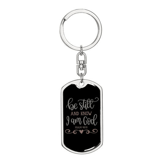 And Know I Am God Psalm 46:10 Keychain Stainless Steel or 18k Gold Dog Tag Keyring-Express Your Love Gifts