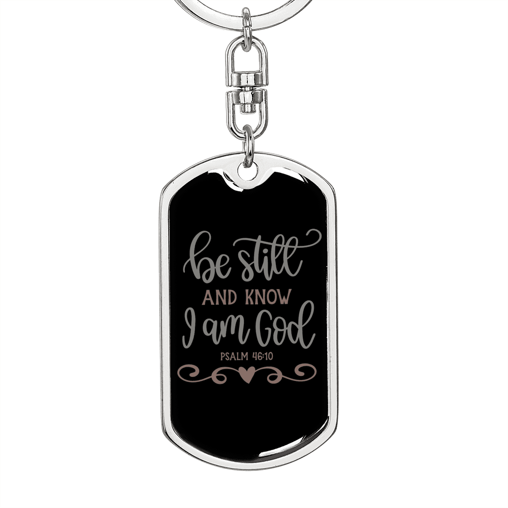 And Know I Am God Psalm 46:10 Keychain Stainless Steel or 18k Gold Dog Tag Keyring-Express Your Love Gifts