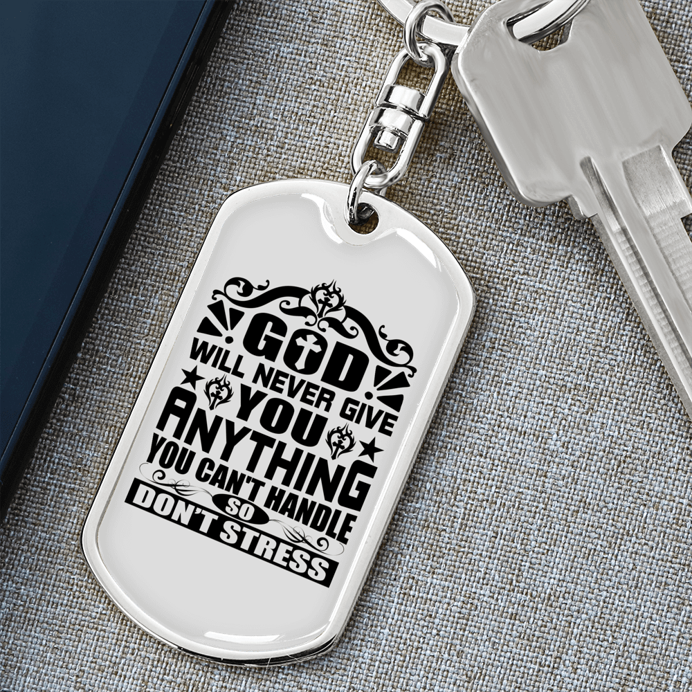 Anything You Can't Handle Keychain Stainless Steel or 18k Gold Dog Tag Keyring-Express Your Love Gifts