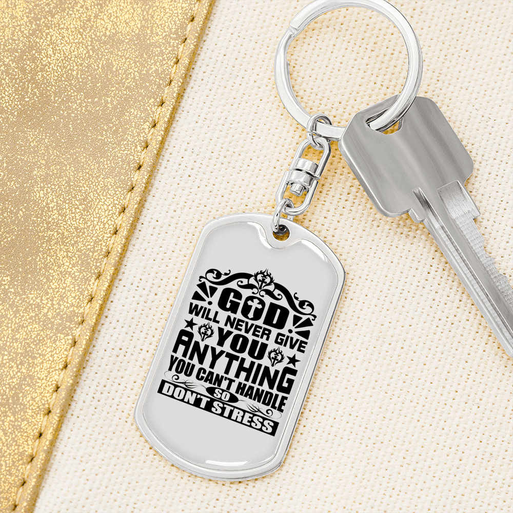 Anything You Can't Handle Keychain Stainless Steel or 18k Gold Dog Tag Keyring-Express Your Love Gifts