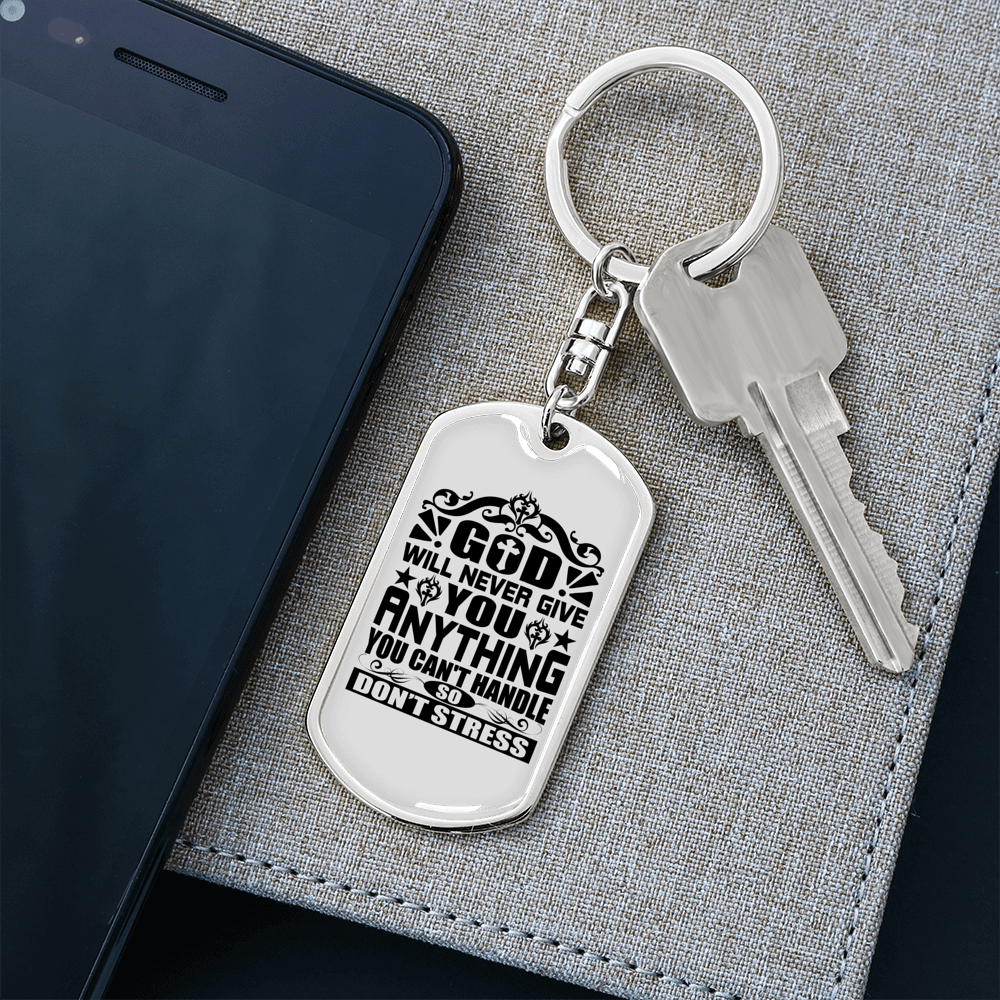 Anything You Can't Handle Keychain Stainless Steel or 18k Gold Dog Tag Keyring-Express Your Love Gifts