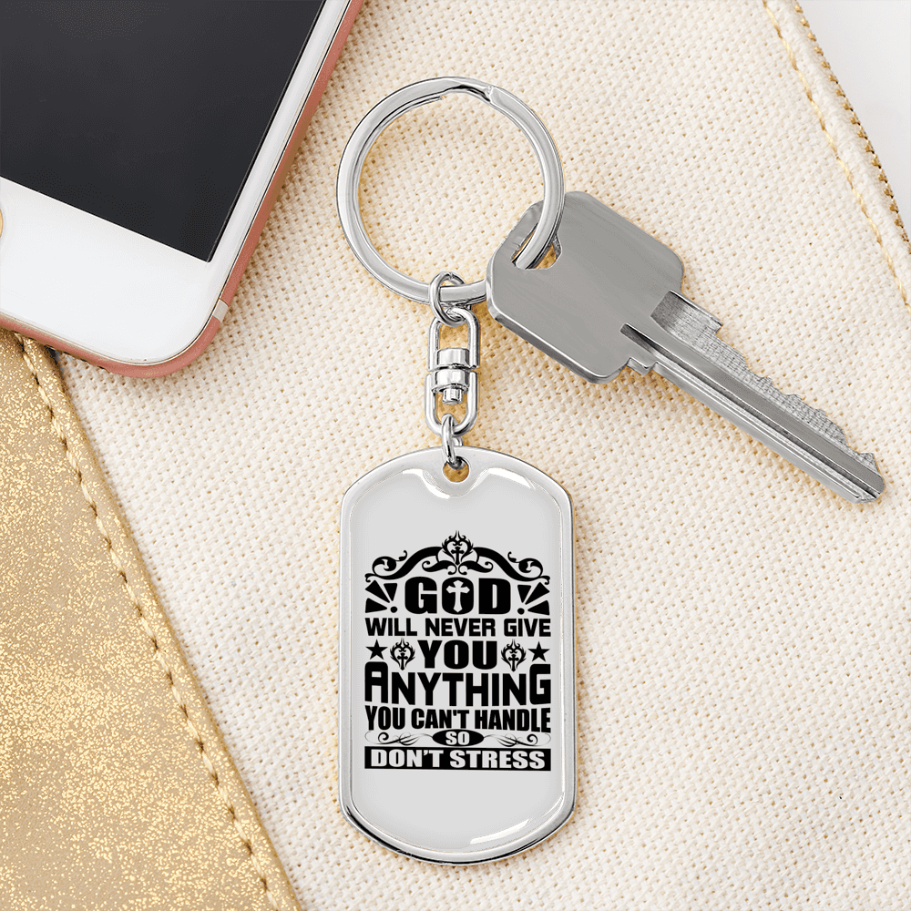 Anything You Can't Handle Keychain Stainless Steel or 18k Gold Dog Tag Keyring-Express Your Love Gifts