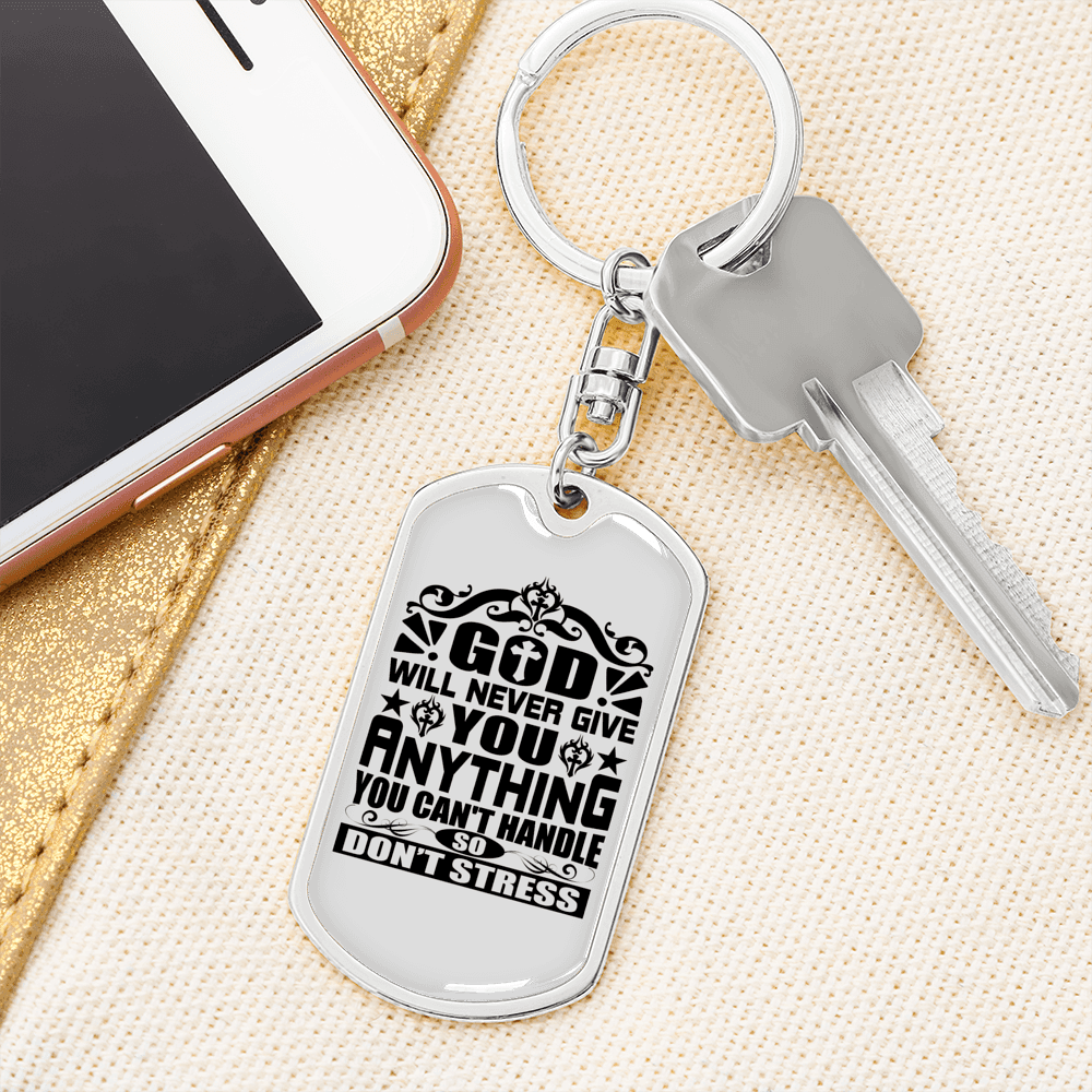 Anything You Can't Handle Keychain Stainless Steel or 18k Gold Dog Tag Keyring-Express Your Love Gifts