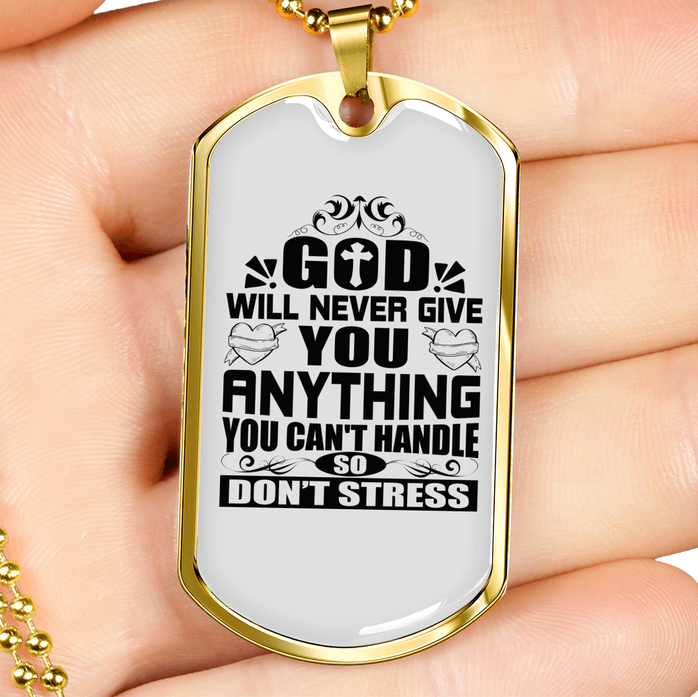 Anything You Can't Handle Necklace Stainless Steel or 18k Gold Dog Tag 24" Chain-Express Your Love Gifts