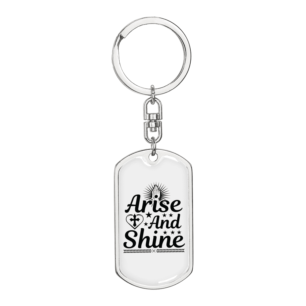Arise And Shine Cross Keychain Stainless Steel or 18k Gold Dog Tag Keyring-Express Your Love Gifts