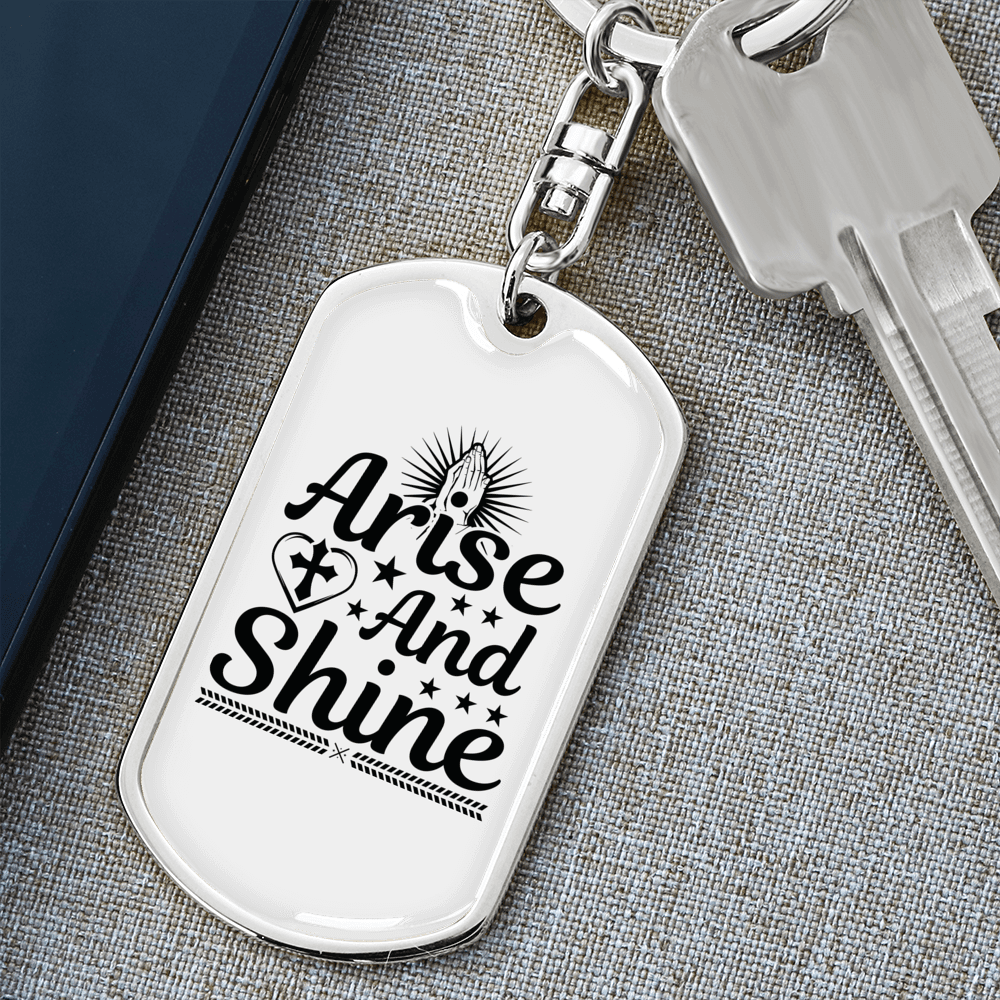 Arise And Shine Cross Keychain Stainless Steel or 18k Gold Dog Tag Keyring-Express Your Love Gifts