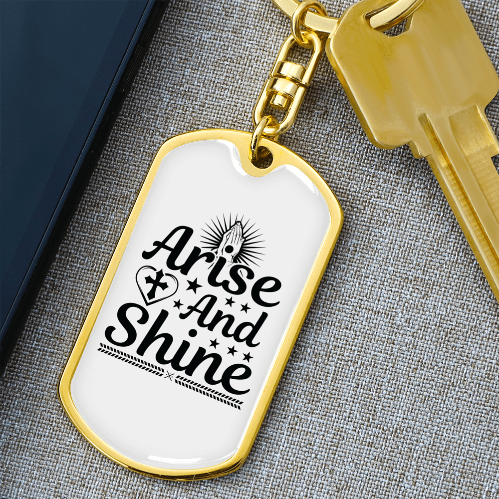 Arise And Shine Cross Keychain Stainless Steel or 18k Gold Dog Tag Keyring-Express Your Love Gifts