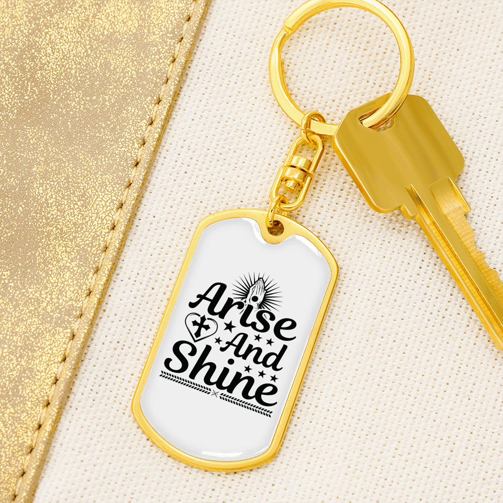 Arise And Shine Cross Keychain Stainless Steel or 18k Gold Dog Tag Keyring-Express Your Love Gifts