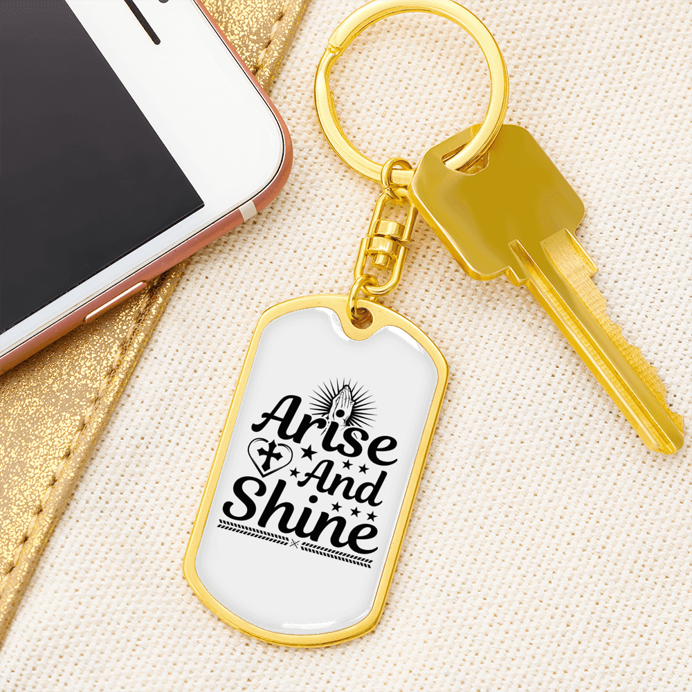Arise And Shine Cross Keychain Stainless Steel or 18k Gold Dog Tag Keyring-Express Your Love Gifts