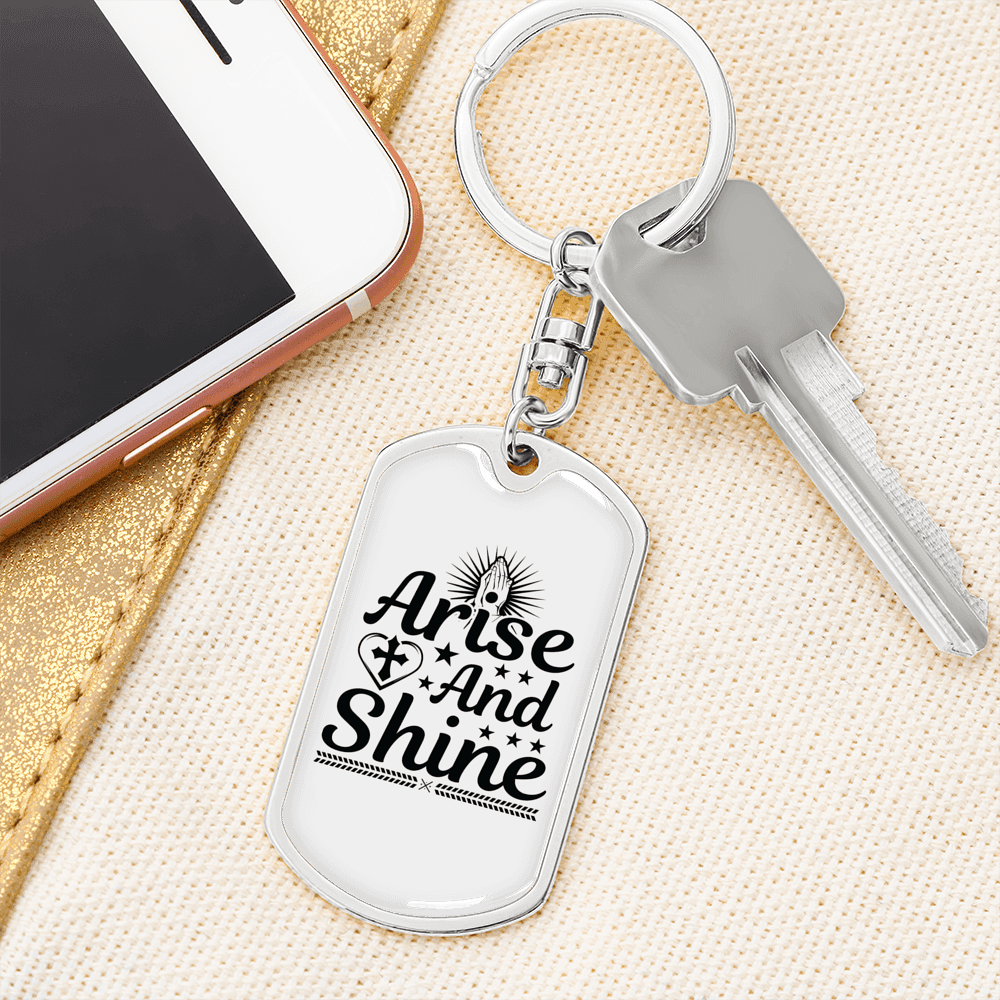Arise And Shine Cross Keychain Stainless Steel or 18k Gold Dog Tag Keyring-Express Your Love Gifts