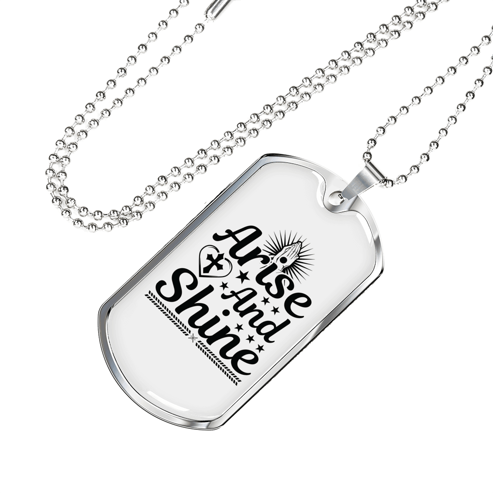 Arise And Shine Cross Necklace Stainless Steel or 18k Gold Dog Tag 24" Chain-Express Your Love Gifts