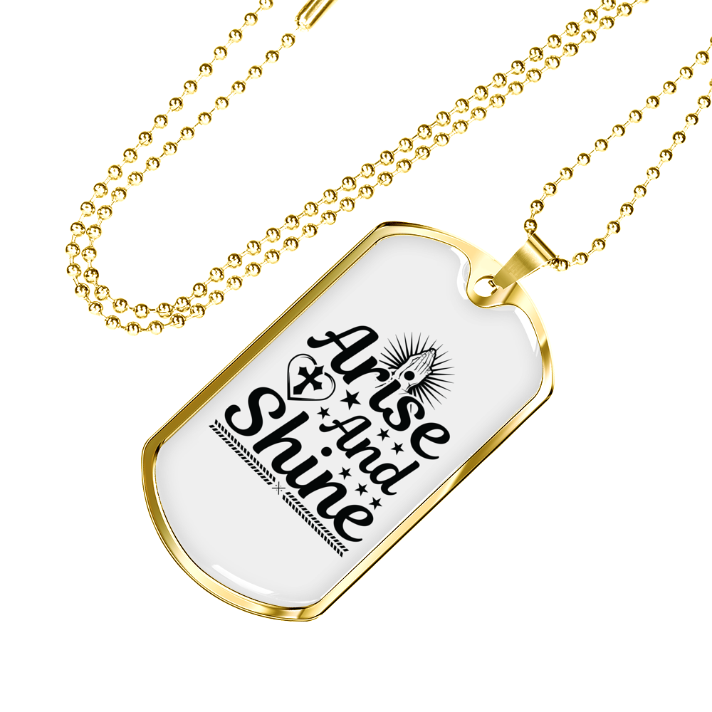 Arise And Shine Cross Necklace Stainless Steel or 18k Gold Dog Tag 24" Chain-Express Your Love Gifts
