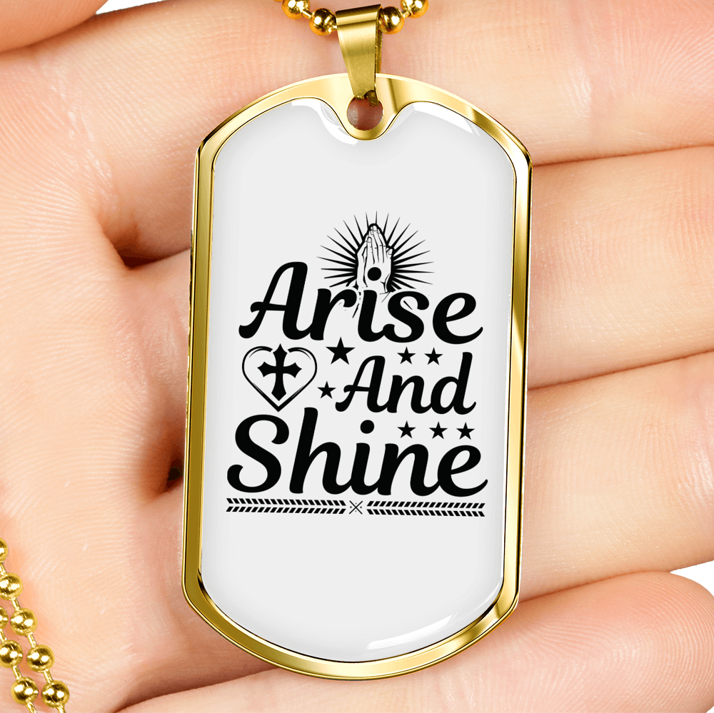 Arise And Shine Cross Necklace Stainless Steel or 18k Gold Dog Tag 24" Chain-Express Your Love Gifts