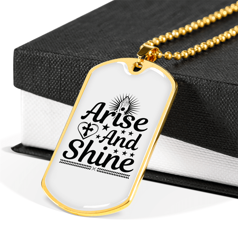Arise And Shine Cross Necklace Stainless Steel or 18k Gold Dog Tag 24" Chain-Express Your Love Gifts