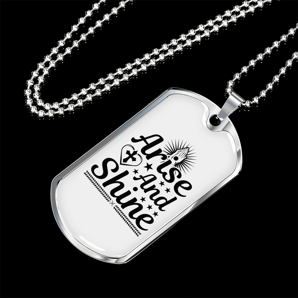 Arise And Shine Cross Necklace Stainless Steel or 18k Gold Dog Tag 24" Chain-Express Your Love Gifts