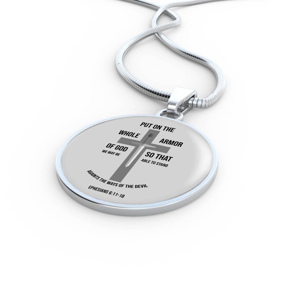 Armor Of God Bible Verse Inspirational Gift Circle Pendant Stainless Steel or 18k Gold 18-22" - Express Your Love Gifts