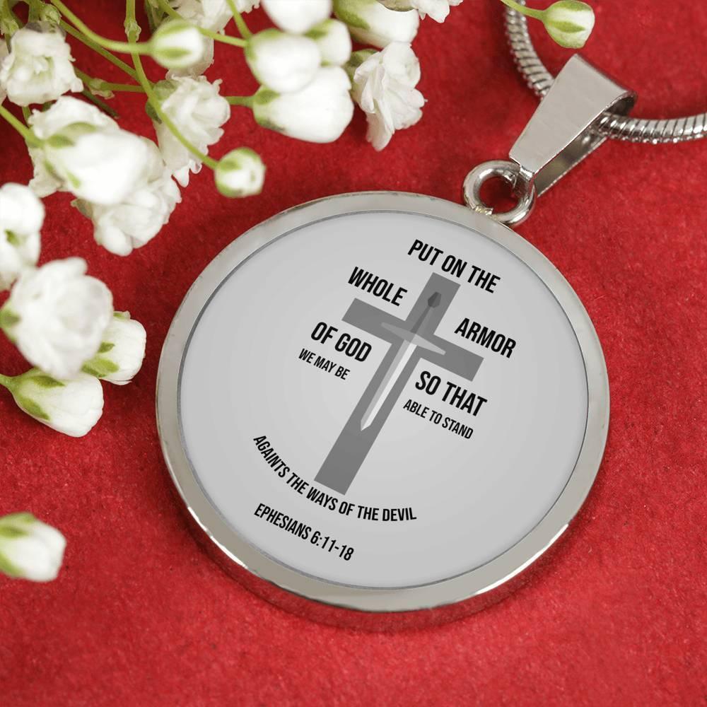 Armor Of God Bible Verse Inspirational Gift Circle Pendant Stainless Steel or 18k Gold 18-22" - Express Your Love Gifts