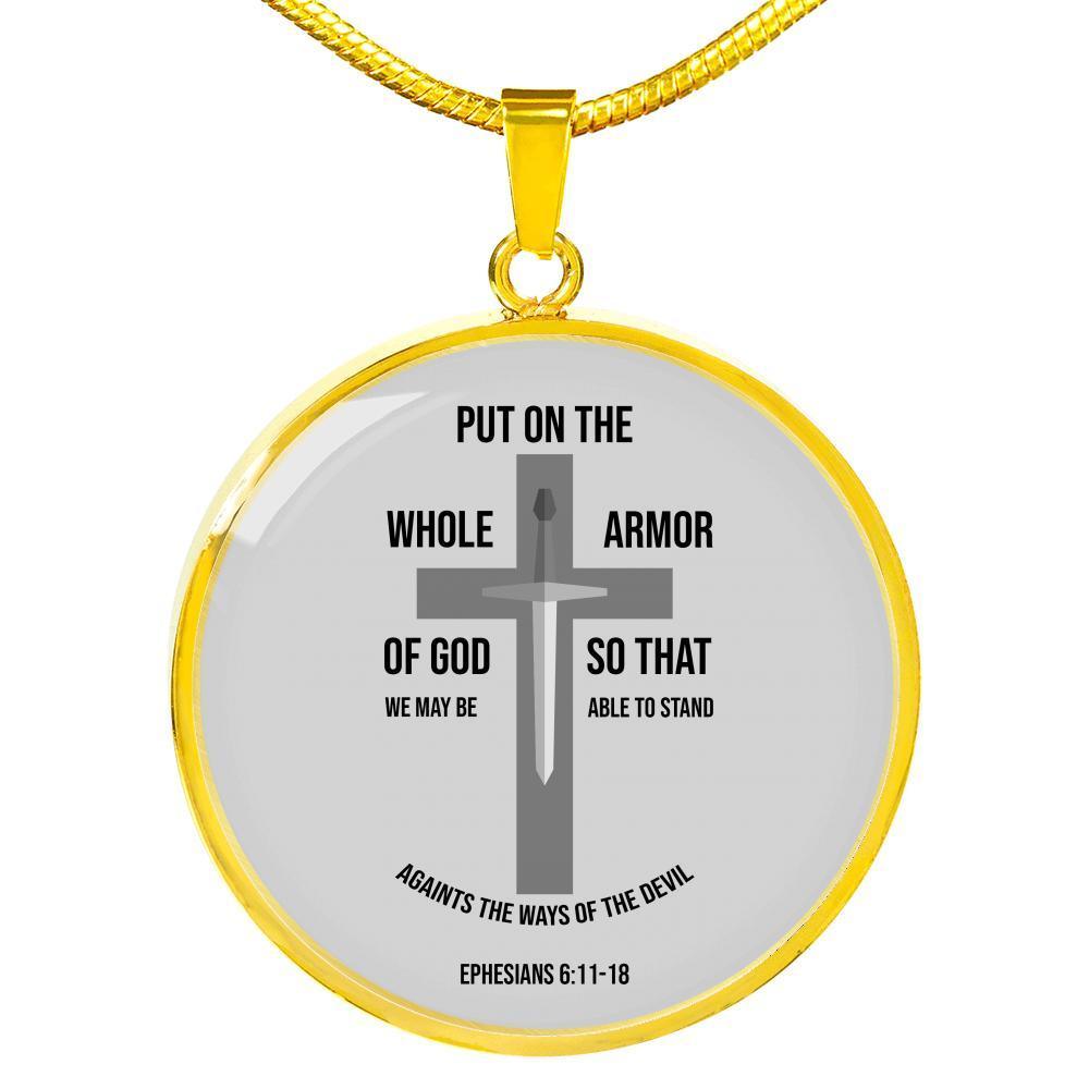 Armor Of God Bible Verse Inspirational Gift Circle Pendant Stainless Steel or 18k Gold 18-22" - Express Your Love Gifts
