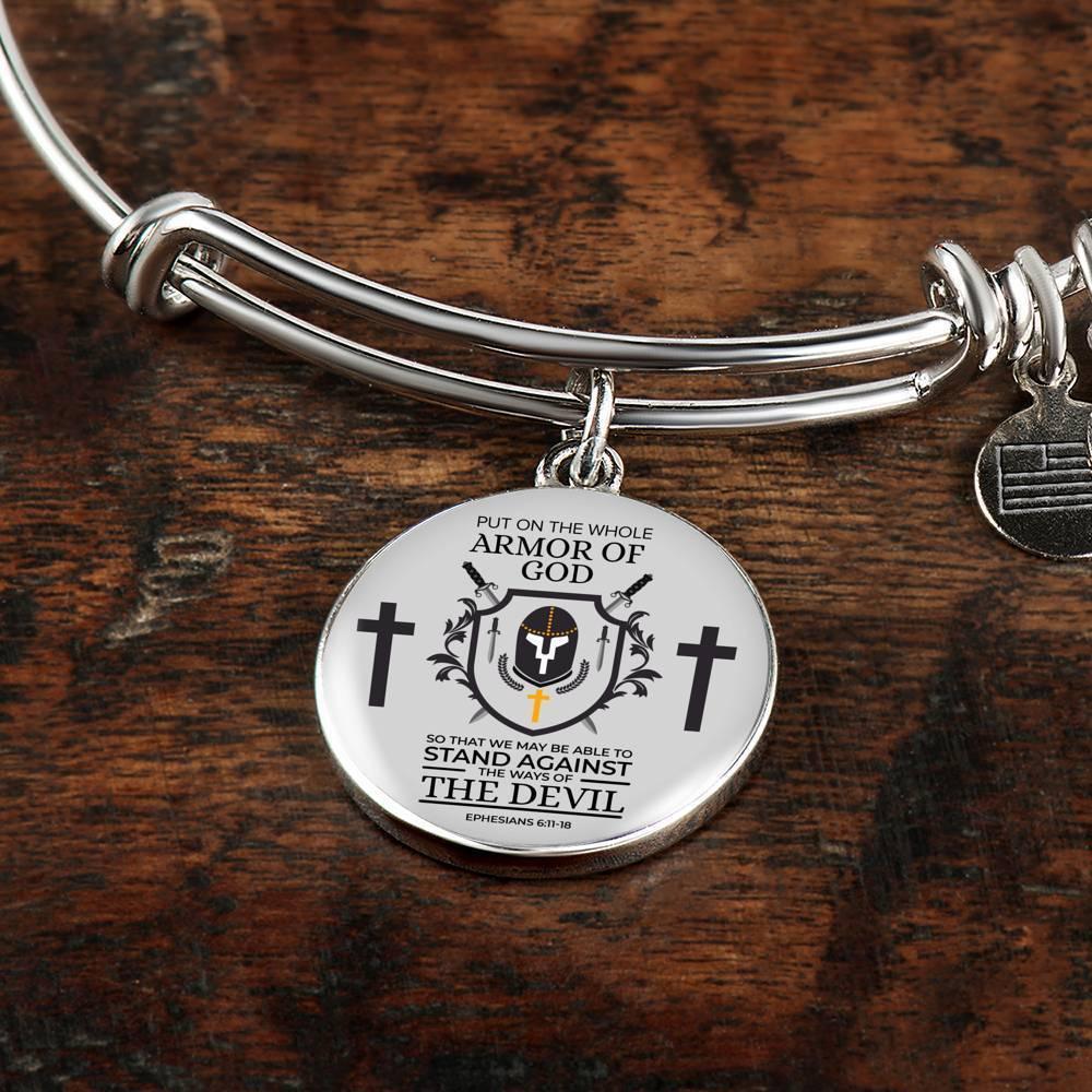Armor Of God Ephesians 6:1118 Stainless Steel or 18k Gold Circle Bangle Bracelet - Express Your Love Gifts
