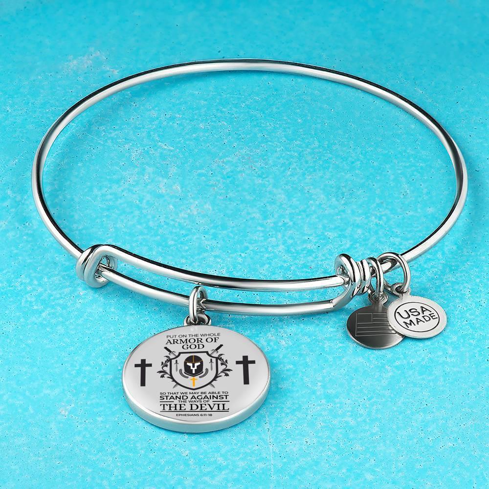 Armor Of God Ephesians 6:1118 Stainless Steel or 18k Gold Circle Bangle Bracelet - Express Your Love Gifts