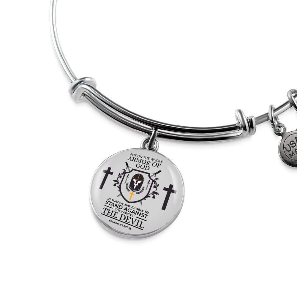 Armor Of God Ephesians 6:1118 Stainless Steel or 18k Gold Circle Bangle Bracelet - Express Your Love Gifts