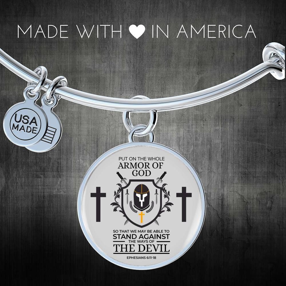 Armor Of God Ephesians 6:1118 Stainless Steel or 18k Gold Circle Bangle Bracelet - Express Your Love Gifts