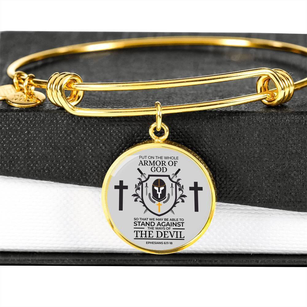 Armor Of God Ephesians 6:1118 Stainless Steel or 18k Gold Circle Bangle Bracelet - Express Your Love Gifts