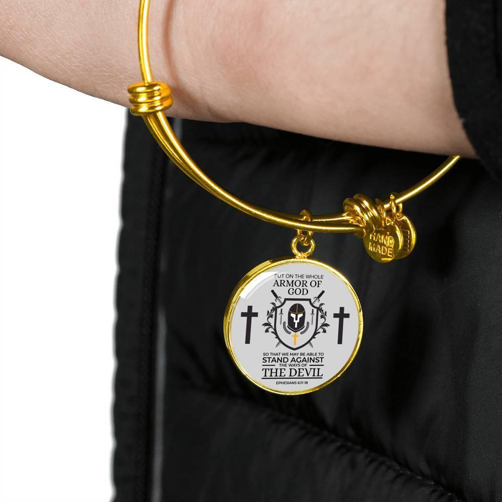 Armor Of God Ephesians 6:1118 Stainless Steel or 18k Gold Circle Bangle Bracelet - Express Your Love Gifts