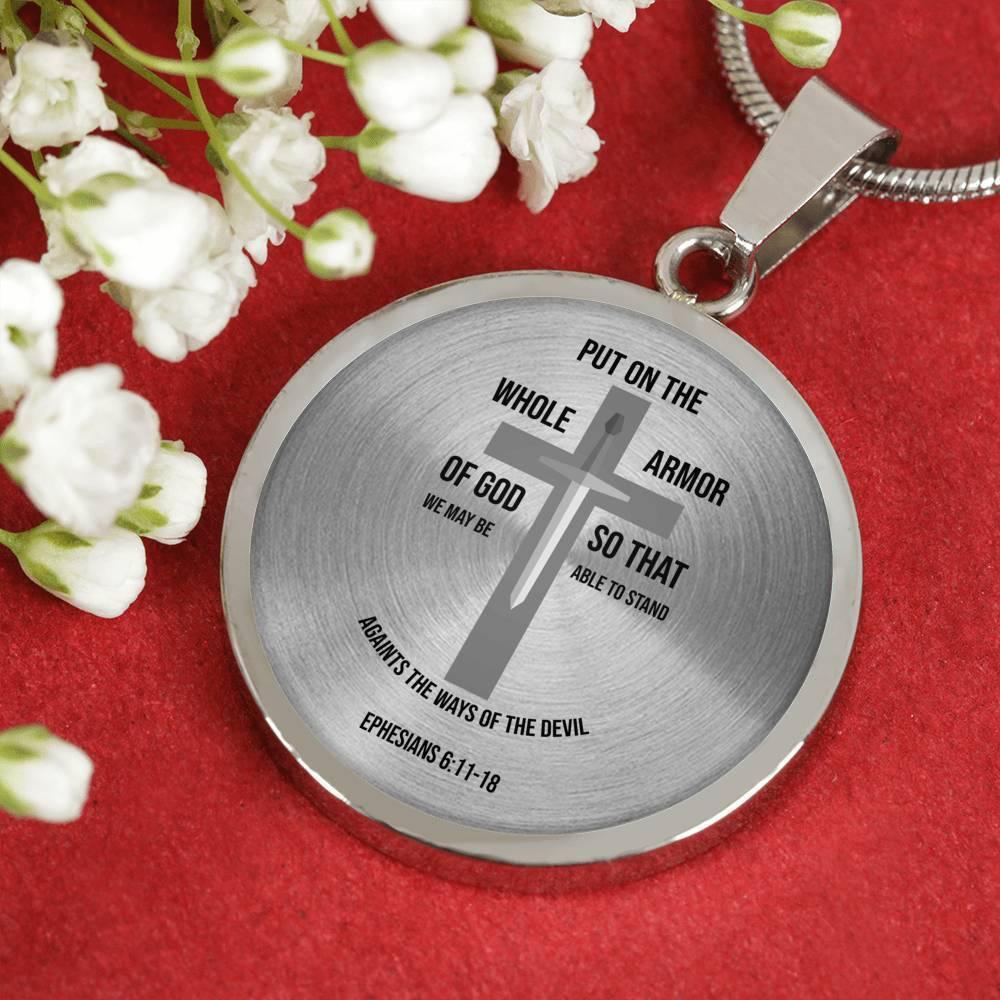 Armor of God Ephesians 6 Circle Necklace Stainless Steel or 18k Gold 18-22" - Express Your Love Gifts