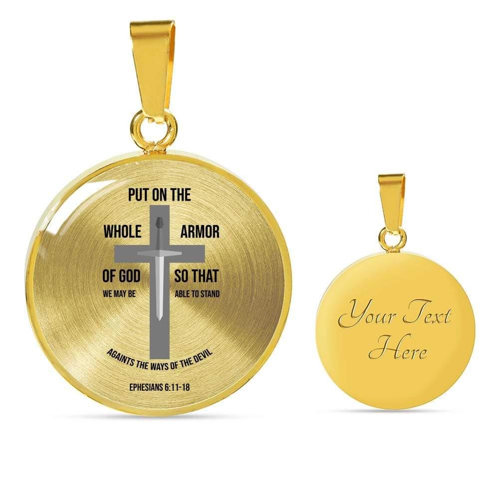 Armor of God Ephesians 6 Circle Necklace Stainless Steel or 18k Gold 18-22" - Express Your Love Gifts