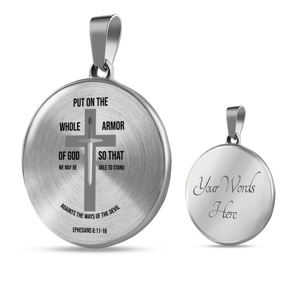 Armor of God Ephesians 6 Circle Necklace Stainless Steel or 18k Gold 18-22" - Express Your Love Gifts