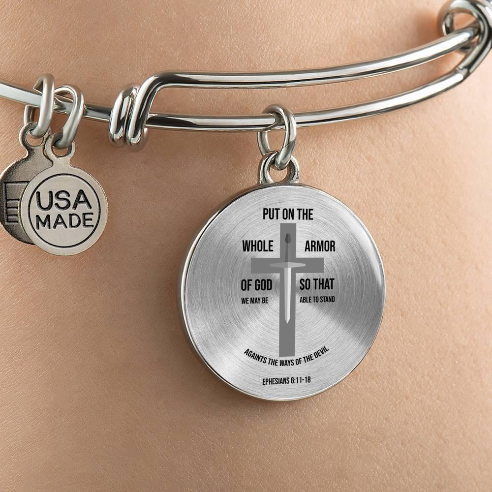Armor of God Ephesians 6 Stainless Steel or 18k Gold Circle Bangle Bracelet - Express Your Love Gifts