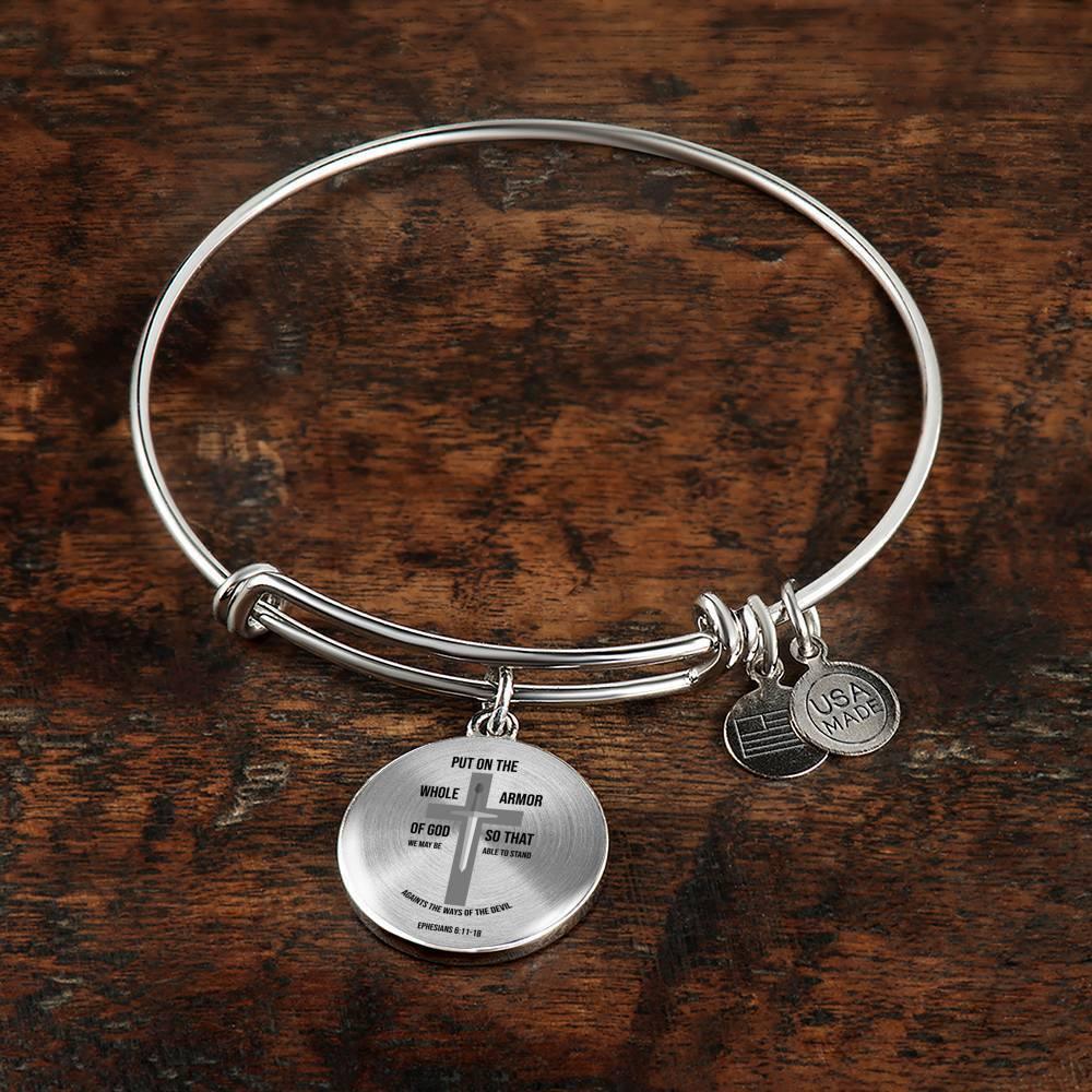 Armor of God Ephesians 6 Stainless Steel or 18k Gold Circle Bangle Bracelet - Express Your Love Gifts