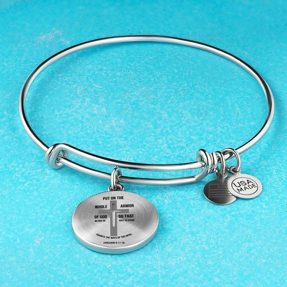 Armor of God Ephesians 6 Stainless Steel or 18k Gold Circle Bangle Bracelet - Express Your Love Gifts