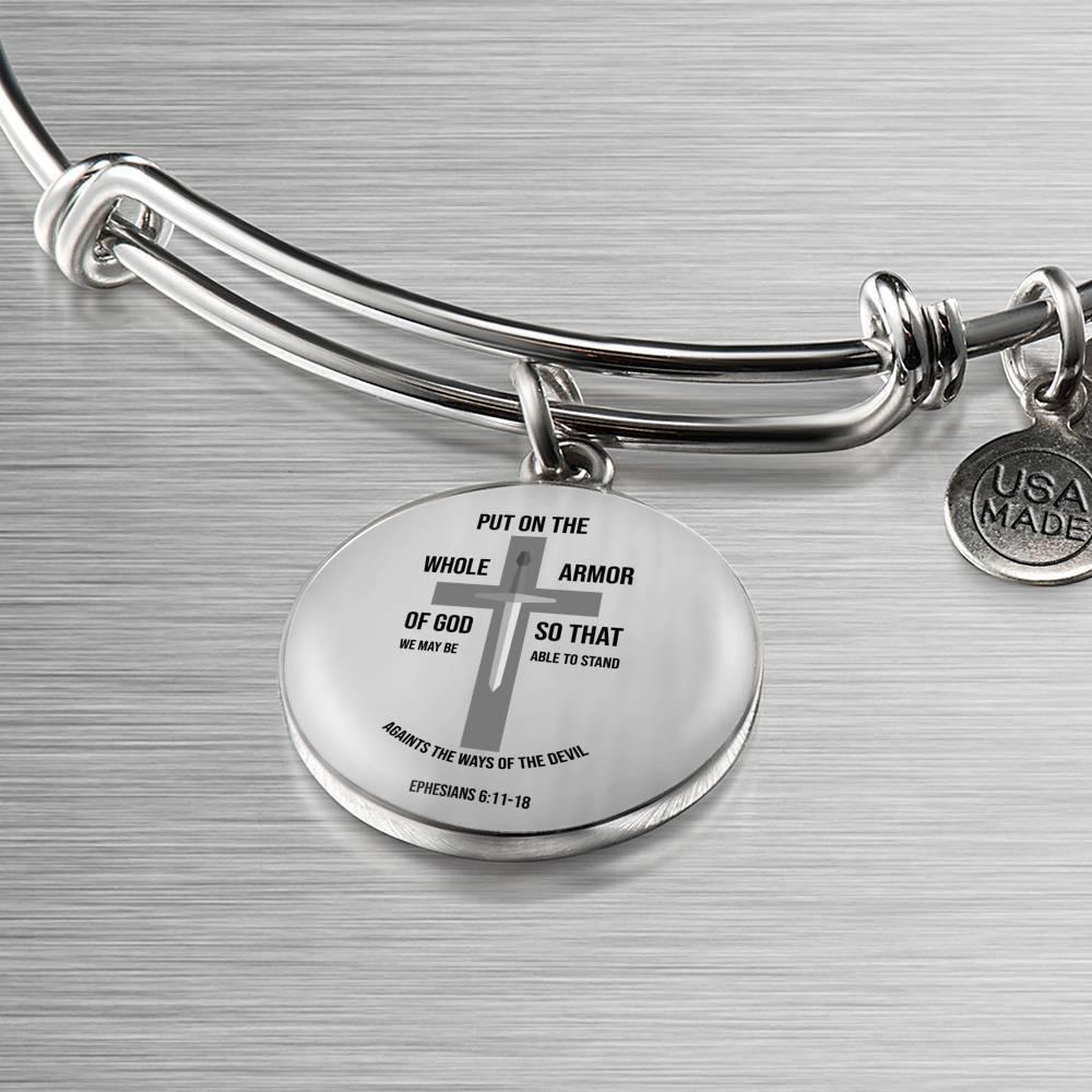 Armor of God Ephesians 6 Stainless Steel or 18k Gold Circle Bangle Bracelet - Express Your Love Gifts