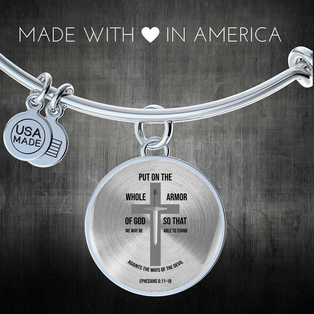 Armor of God Ephesians 6 Stainless Steel or 18k Gold Circle Bangle Bracelet - Express Your Love Gifts