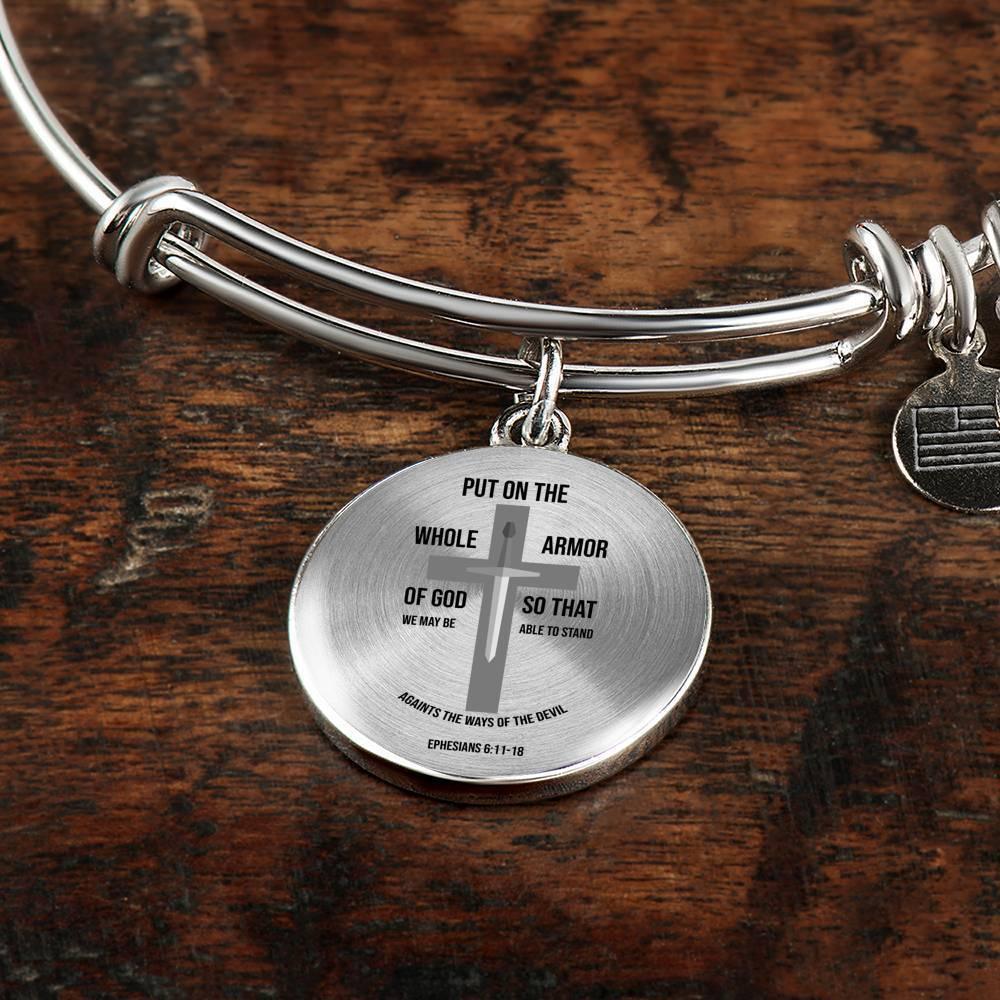 Armor of God Ephesians 6 Stainless Steel or 18k Gold Circle Bangle Bracelet - Express Your Love Gifts