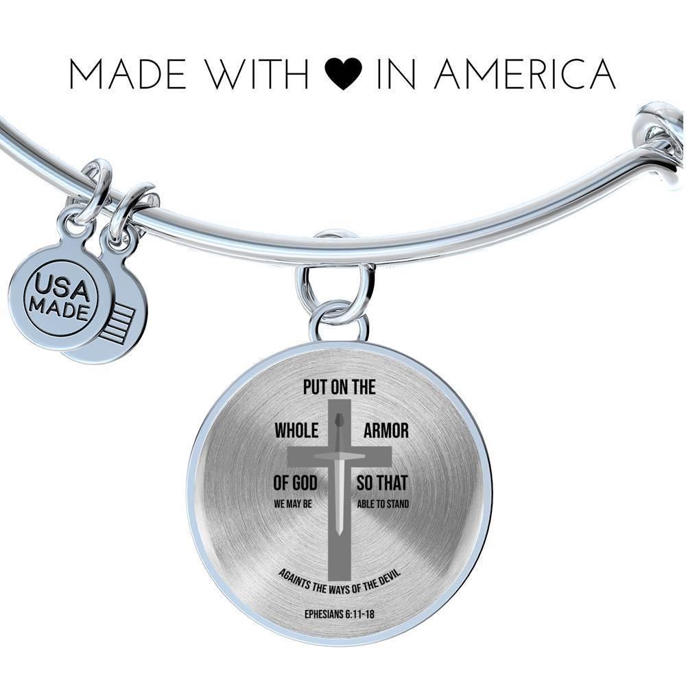 Armor of God Ephesians 6 Stainless Steel or 18k Gold Circle Bangle Bracelet - Express Your Love Gifts
