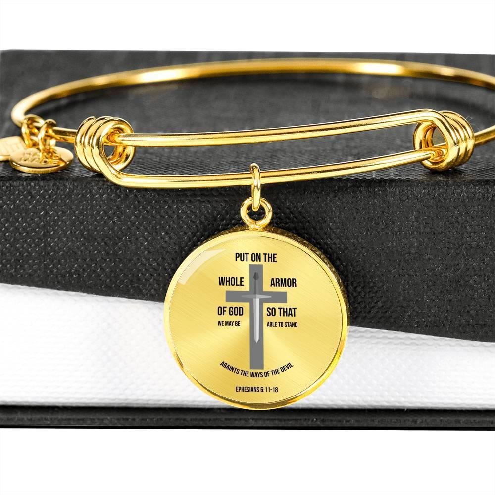 Armor of God Ephesians 6 Stainless Steel or 18k Gold Circle Bangle Bracelet - Express Your Love Gifts
